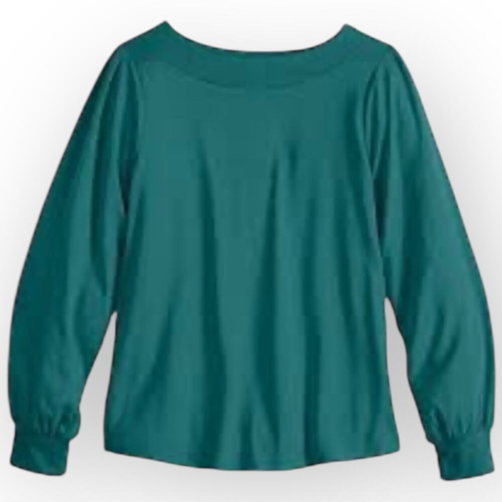Croft & Barrow NWT Women’s‎ Rib Trim Top, Green, Size XL P28